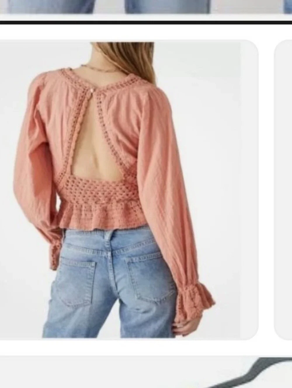Free People Open-Back Crochet Peasant Top - Dusty Pink